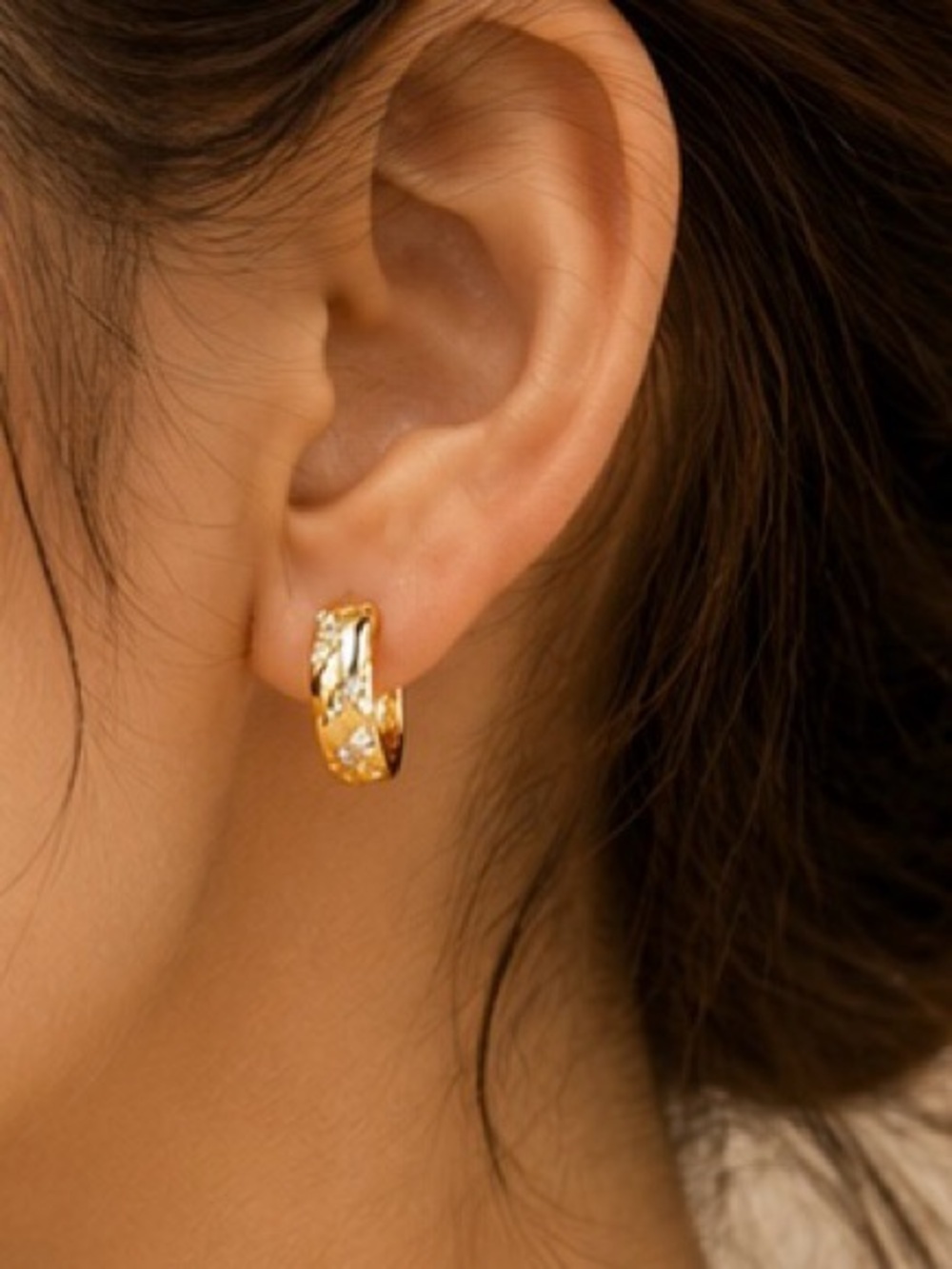 Gold CZ Huggie Hoop Earrings | Sparkling Cubic Zirconia Hoop Earrings